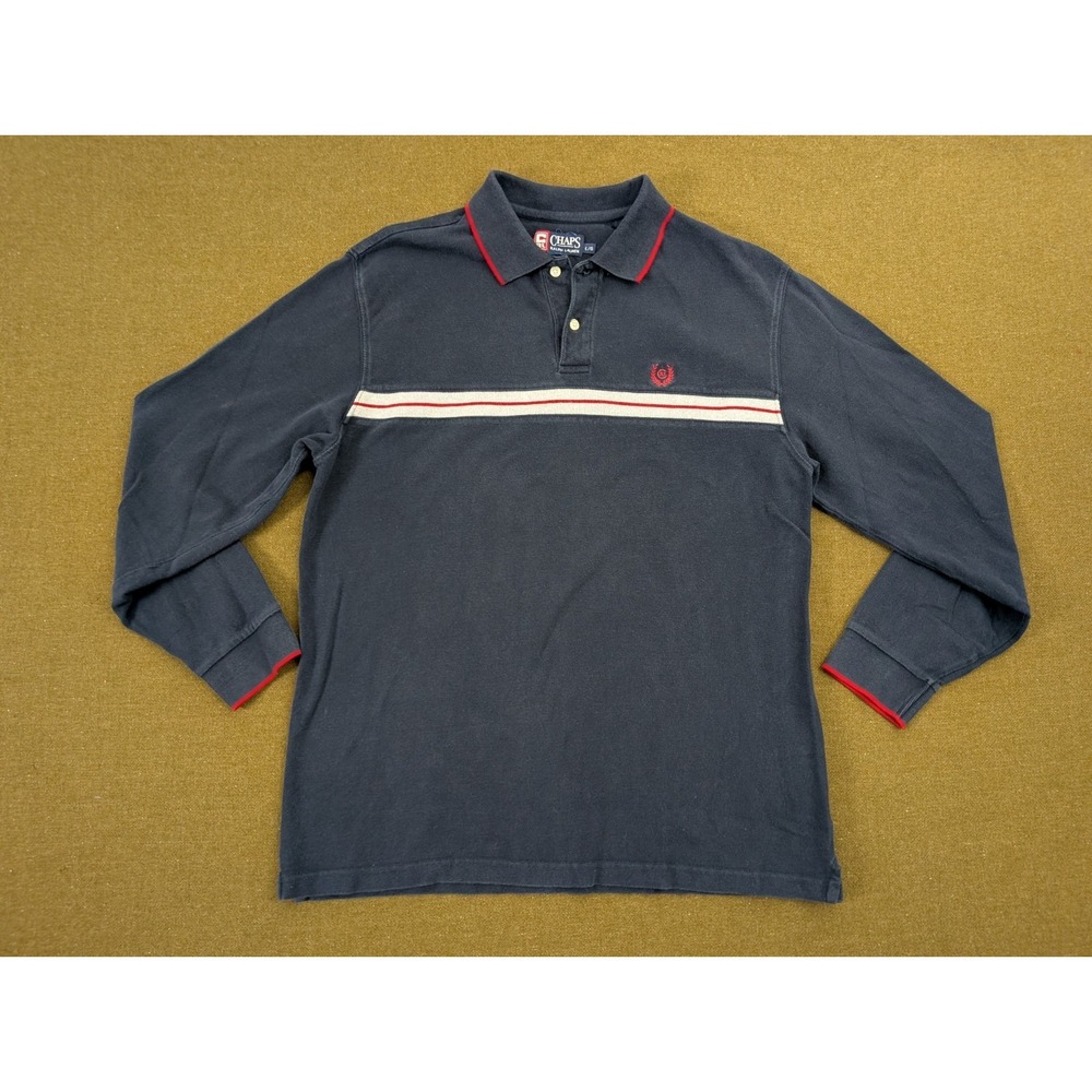 Chaps Ralph Lauren Long Sleeve Black Polo Vintage Crest Logo Y2K 90s Men's Large